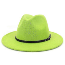(green) Chapeau Fedora en feutre de laine pour femmes et hommes, style vintage à larges bords, taille ajustable
