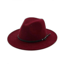 (Red wine) Chapeau Fedora en feutre de laine pour femmes et hommes, style vintage à larges bords, taille ajustable