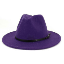 (Purple) Chapeau Fedora en feutre de laine pour femmes et hommes, style vintage à larges bords, taille ajustable