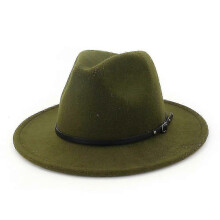 (Army Green) Chapeau Fedora en feutre de laine pour femmes et hommes, style vintage à larges bords, taille ajustable