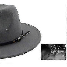 (light grey) Chapeau Fedora en feutre de laine pour femmes et hommes, style vintage à larges bords, taille ajustable