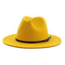 (yellow) Chapeau Fedora en feutre de laine pour femmes et hommes, style vintage à larges bords, taille ajustable