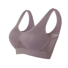 (Dark Purple, XL) Biustonosz sportowy bez fiszbin dla kobiet w dużych rozmiarach, nylonowy, oddychający, do jogi, rozmiary M-6XL, 4 kolory