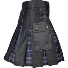 (PURPLE, M) Męski kilt użytkowy z hybrydowej tkaniny bawełnianej z jeansami i nowoczesnym wzorem kratki w kratę