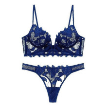 (Blue 2, M 34or75ABC) Conjunto de lencería de encaje para mujer, elegante conjunto de sujetador y braguita transparentes.