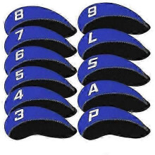 (Blue) Neoprene Iron Headcovers Set, Compatible with Most Standard Irons, 11 Pieces, Transparent Window