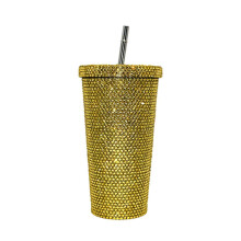 (Golden, 750ML) Insulated Thermal Tumbler 304 Stainless Steel Bling Rhinestones with Lid and Straw, 500ml 750ml for Daily Outdoor Work Leisure Use