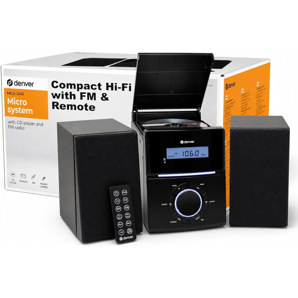 Grouptronics Denver Mca-240 Compact Micro Hifi System With Cd, Fm Radio & Alarm