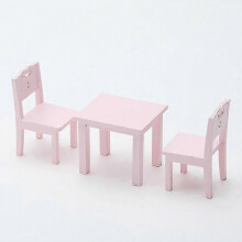 (Pink) Miniature Wooden Desk and Chair Set for Kids, Blue Model Furniture Toy