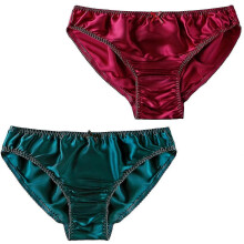 (Dark red-Green, XL) Damskie bezszwowe majtki bikini z jedwabiu morwowego, do codziennego noszenia, 2 sztuki w opakowaniu, rozmiary od M do XXXL