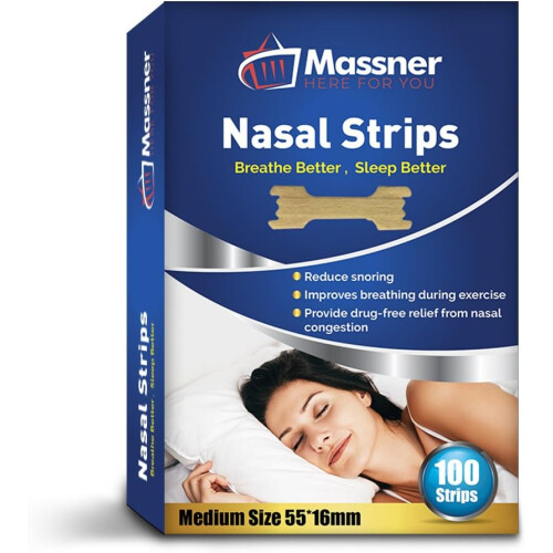 Massner Nasal Strips Medium 100 Pack Extra Strength Anti Snoring Nose Strips