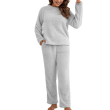 (Coffee, L) Damen-Fleece-Pyjama-Set mit langen Ärmeln, Plüsch-Loungewear, Nachtwäsche, Armeegrün