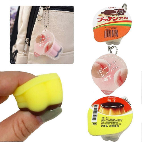 (Pink, 1pcs) Pudding Keychain Soft Squeeze Stress Relief Key Ring for Bag Car Keys Backpack 1