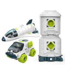 (A) Ensemble de jeu de fusée interstellaire avec astronaute pour enfants, favorisant la coordination œil-main et les aventures spatiales.