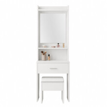 (White Stool) White Dressing Table w/ Mirror Drawer and Stool