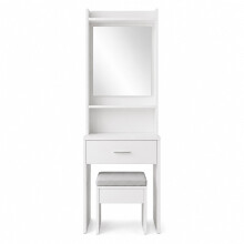(Grey Stool) White Dressing Table w/ Mirror Drawer and Stool
