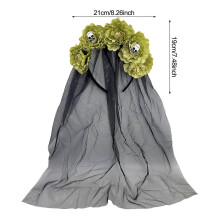 (Green) Hair Bands, Black Flower Skeleton Gothic Floral Leaf Veils Hair Hoops for Halloween Masquerade Costume Events