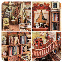 (SQ03) DIY Wooden Magic House Book Nook Shelf Insert Kit, Japanese Architecture Style Miniature Church Model