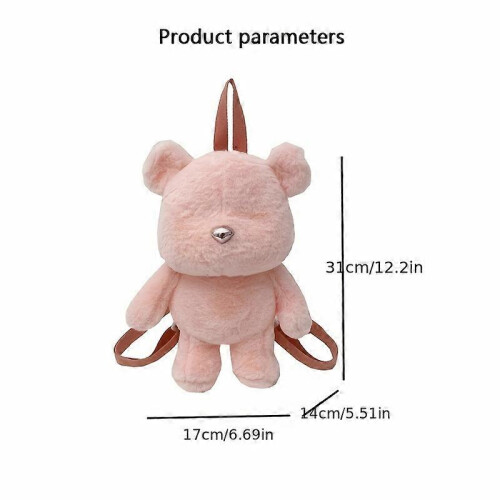 (orange pink) Plush Doll Bear Backpack Anime Patterned Imitation Wool Zipper Closure Lining Polyester 2