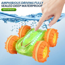 (Transparent Green) Diaľkovo ovládané kaskadérske auto, 2.4G obojživelné vozidlo, 7 farebných LED svetiel, 360 rotácia, dosah 50-60 m