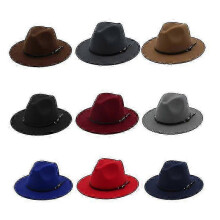 (Dark green) Chapeau Fedora en feutre de laine pour femmes et hommes, style vintage à larges bords, taille ajustable