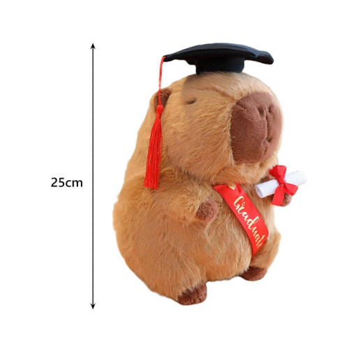 (Browm) Abschluss-Capybara-Plüschtier, 25 cm, mit Mütze und Urkunde 1