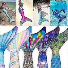 (Red, Child 12) Reinforced Mermaid Tail with Monofin, Multiple Sizes for Adults and Kids, 4-way Stretch Swimmable Swimwear