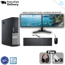 Full dual monitors 23" x 2 with Core i5 PC 8GB ram and 500GB HDD keyboard Mouse Antivirus Office - Refurbished