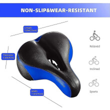 (Blue) Sedlo na bicykel, dvojité tlmiace nárazy, vodotesné sedlo na bicykel z pamäťovej peny, náhrada s reflexnou páskou
