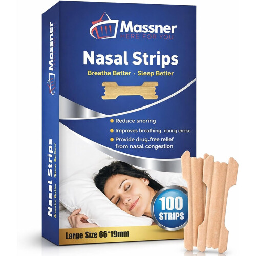 Massner Nasal Strips Medium 100 Pack  Extra Strength Anti Snoring Nose