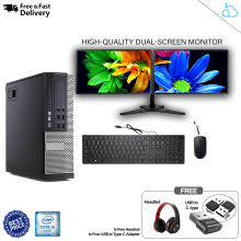 Full dual monitors 23" x 2 with Core i5 PC 8GB ram and 480GB SSD keyboard Mouse Antivirus Office - Refurbished