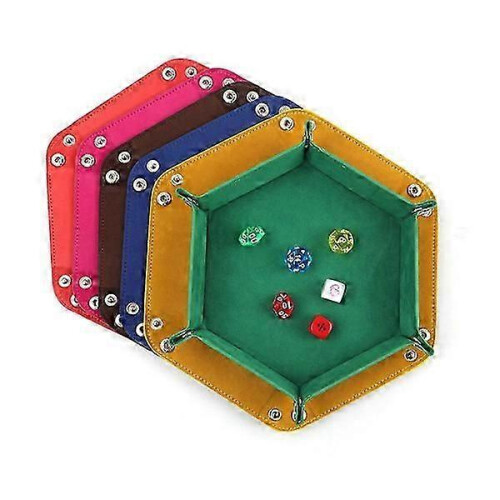 (White) Leather Folding Hexagon Dice Tray with Holder for Dice Storage and Rolling 1