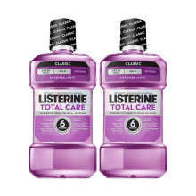 Listerine Mouthwash Total Care for Adults Kills 99.9% of Bad Breath Germs in Intense Mint Antibacterial Fluoride Mouthwash, 2 pack of 33.8 fl oz