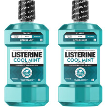 Listerine Mouthwash Cool Mint Antiseptic Treatment for Adults Kills 99.9% of Germs, Daily Intense Mint Mouthwash, 2 Pack of 33.8 fl oz/1L