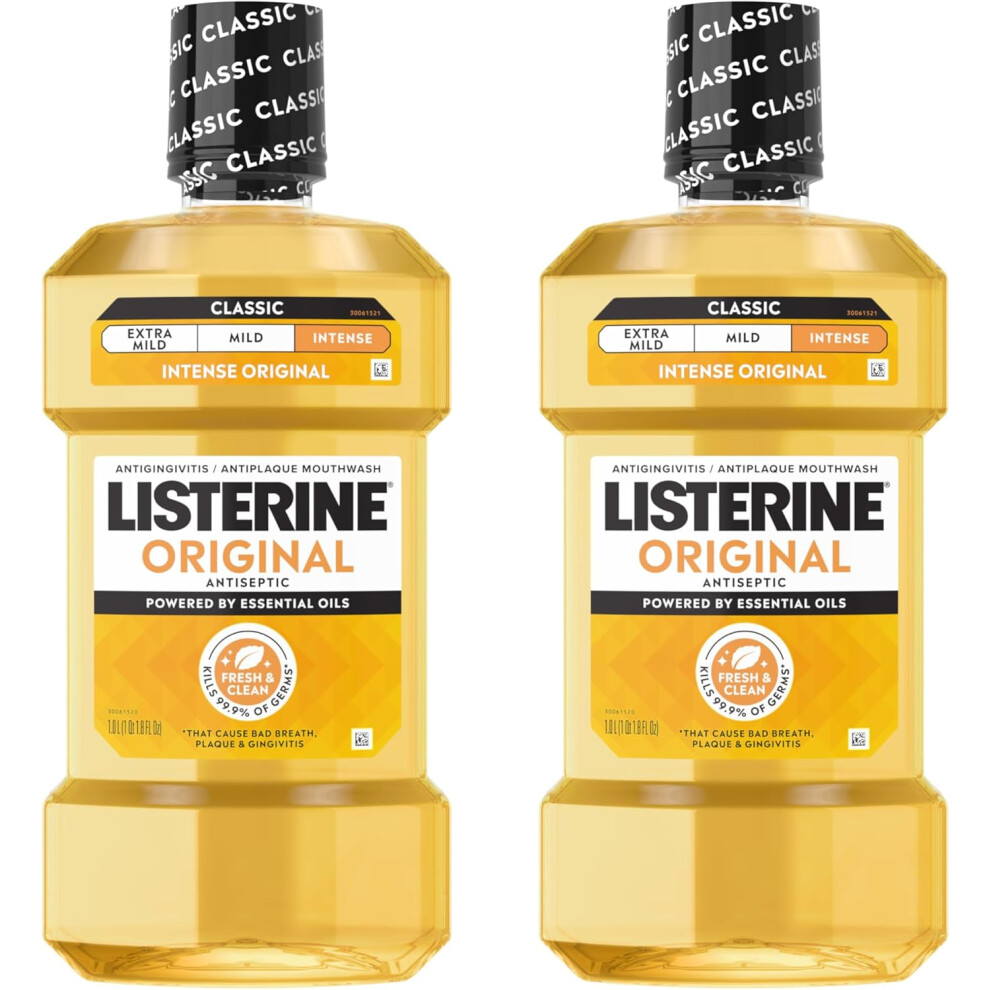 Listerine Original Intense Antiseptic Oral Care Mouthwash To Kill 99.9% Of Germs That Cause Bad Breath, Intense Original Flavored Oral Rinse, 1L X 2