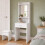 (White Stool) White Dressing Table w/ Mirror Drawer and Stool 2