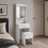 (White Stool) White Dressing Table w/ Mirror Drawer and Stool 3