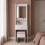(Pink Stool) White Dressing Table w/ Mirror Drawer and Stool 5