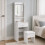 (White Stool) White Dressing Table w/ Mirror Drawer and Stool 5