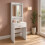 (Without Stool) White Dressing Table w/ Mirror Drawer and Stool 6