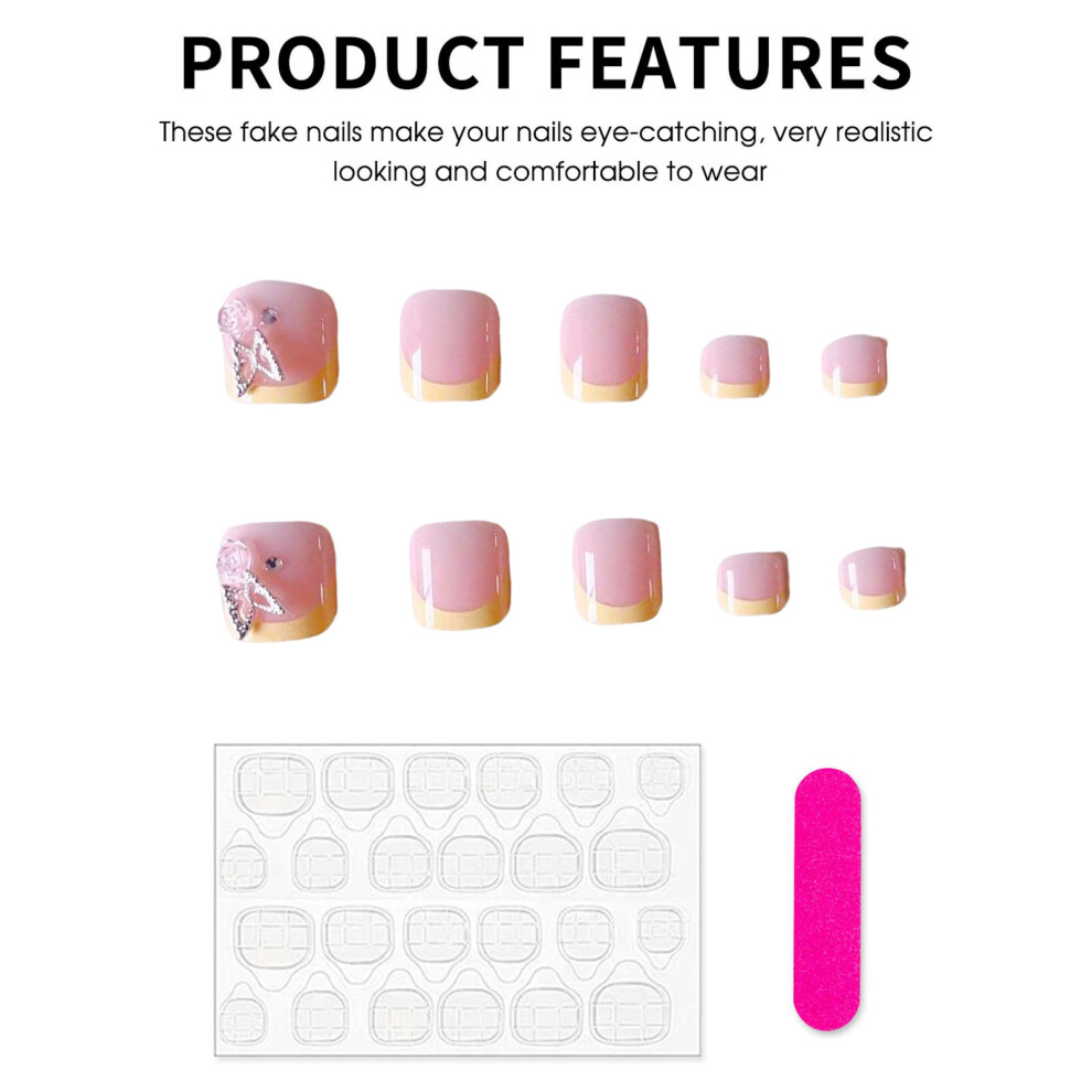 Hue-Grain Pearl Gloss Silver Butterfly Toe Nails (24Pcs)