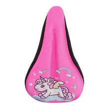 (Pink unicorn, M) Cojín para sillín de bicicleta infantil, espuma viscoelástica, funda silicona, con cubierta de lluvia, tamaño pequeño/mediano