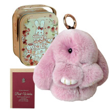 (Frost Purple) Handgemaakte konijnen sleutelhanger met blikken doosje en cadeaukaart - Zachte hanger van imitatiebont