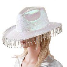 (White) Disco-stijl glitterkwastjes cowboyhoed voor ruimtefeest neon