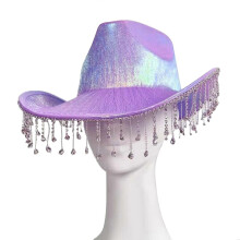 (Purple) Disco-stijl glitterkwastjes cowboyhoed voor ruimtefeest neon