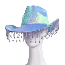 (Blue) Disco-stijl glitterkwastjes cowboyhoed voor ruimtefeest neon