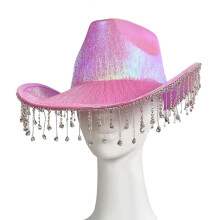 (Pink) Disco-stijl glitterkwastjes cowboyhoed voor ruimtefeest neon
