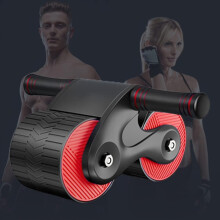(Red) Rodillo abdominal automático con rebote, ruedas dobles y mango extraíble para ejercicios de core en casa.