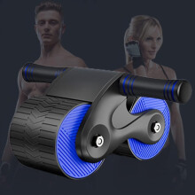 (Blue) Rodillo abdominal automático con rebote, ruedas dobles y mango extraíble para ejercicios de core en casa.
