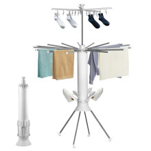 JIANFA 3-Tier Clothes Drying Rack, Foldable Clothes Airer with Wheels, Clothes Horse Laundry Stand Racks with 16 Arms for Hangers, Portable for Indoor